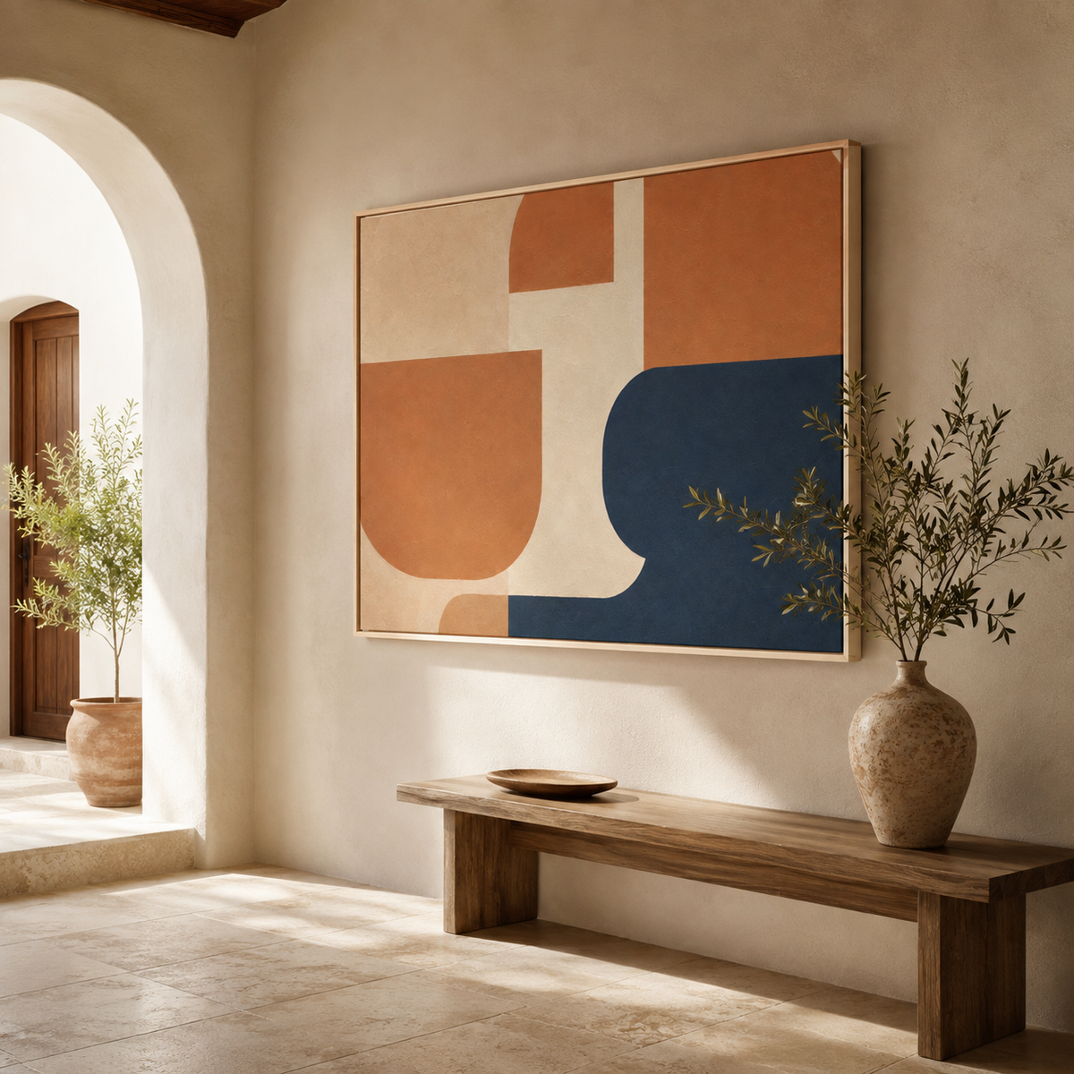 Terracotta Blue Wall Decor, Framed Abstract Wall Art