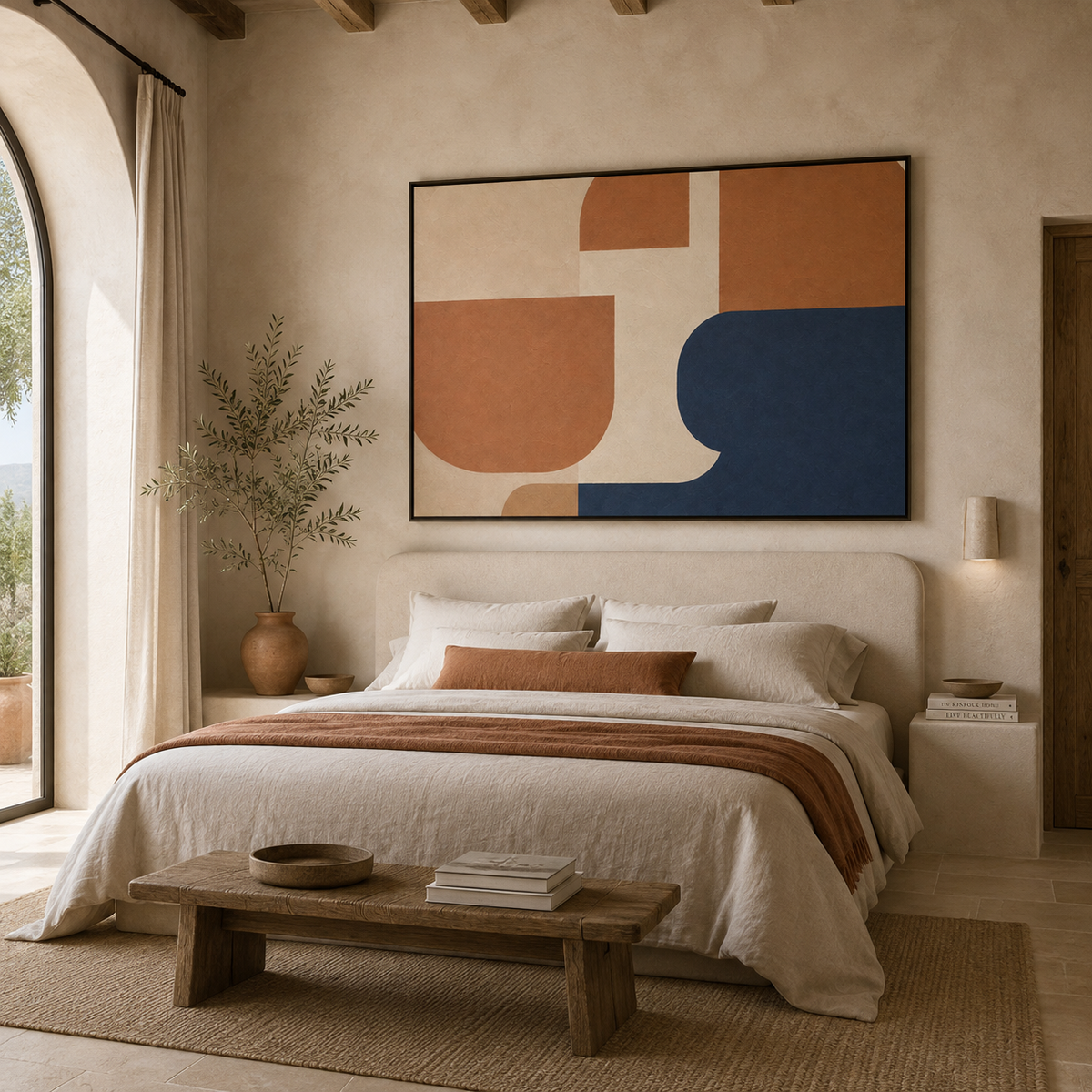 Terracotta Blue Wall Decor, Framed Abstract Wall Art