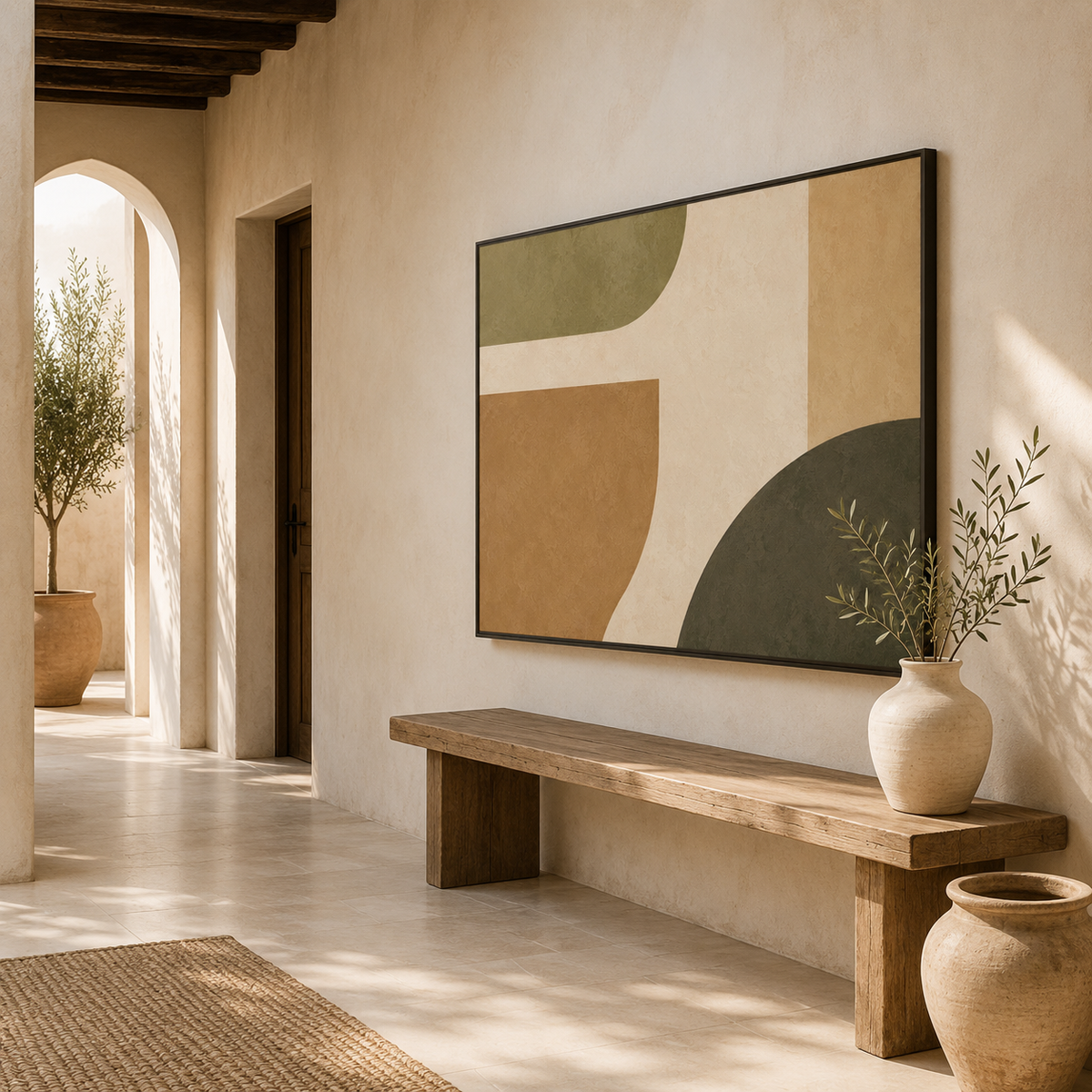 Mediterranean Wall Decor, Olive Green Abstract Wall Art