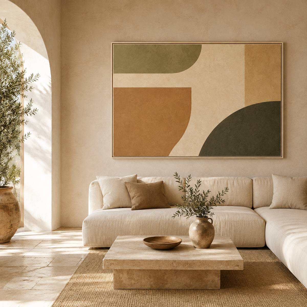 Mediterranean Wall Decor, Olive Green Abstract Wall Art