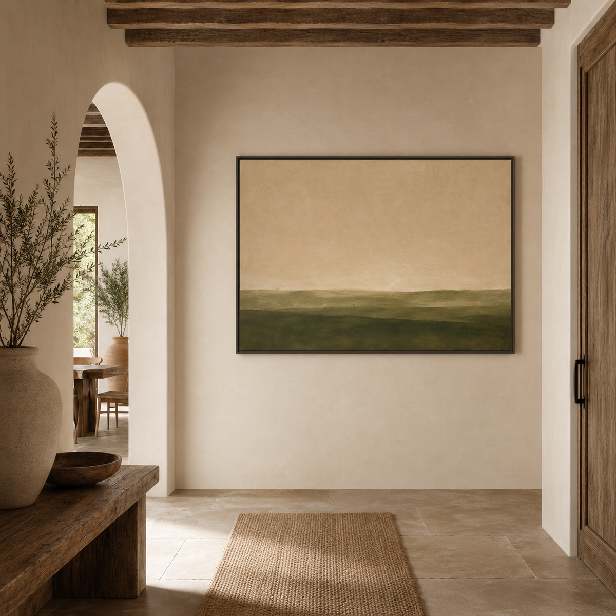 Framed Landscape Wall Art, Olive Green Abstract Art