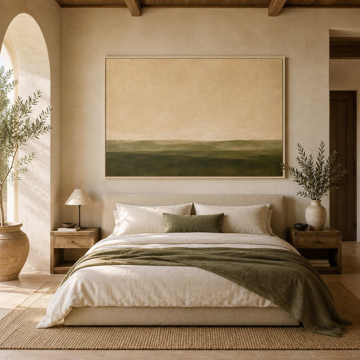 Framed Landscape Wall Art, Olive Green Abstract Art