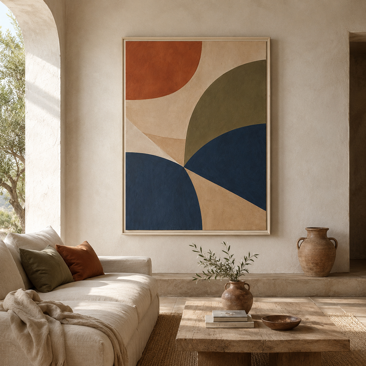 Navy Terracotta Framed Canvas Art