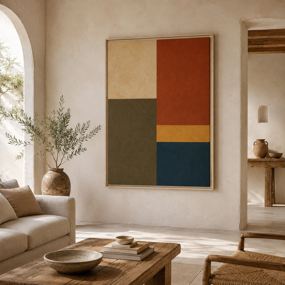 Terracotta Olive Decor, Modern Geometric Framed Canvas
