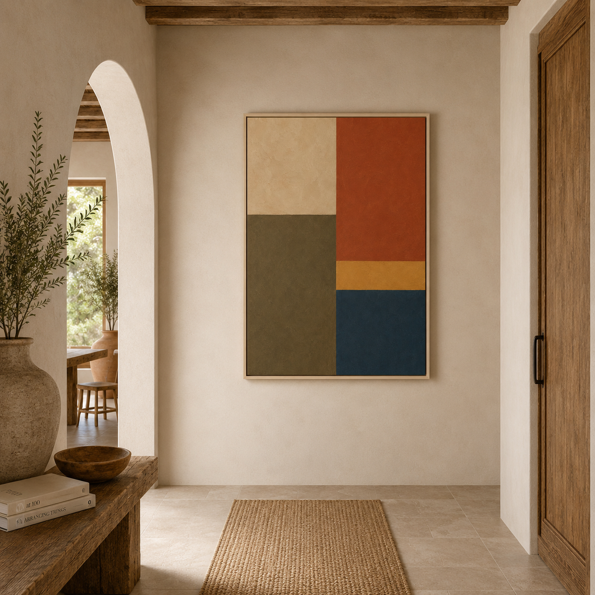 Terracotta Olive Decor, Modern Geometric Framed Canvas