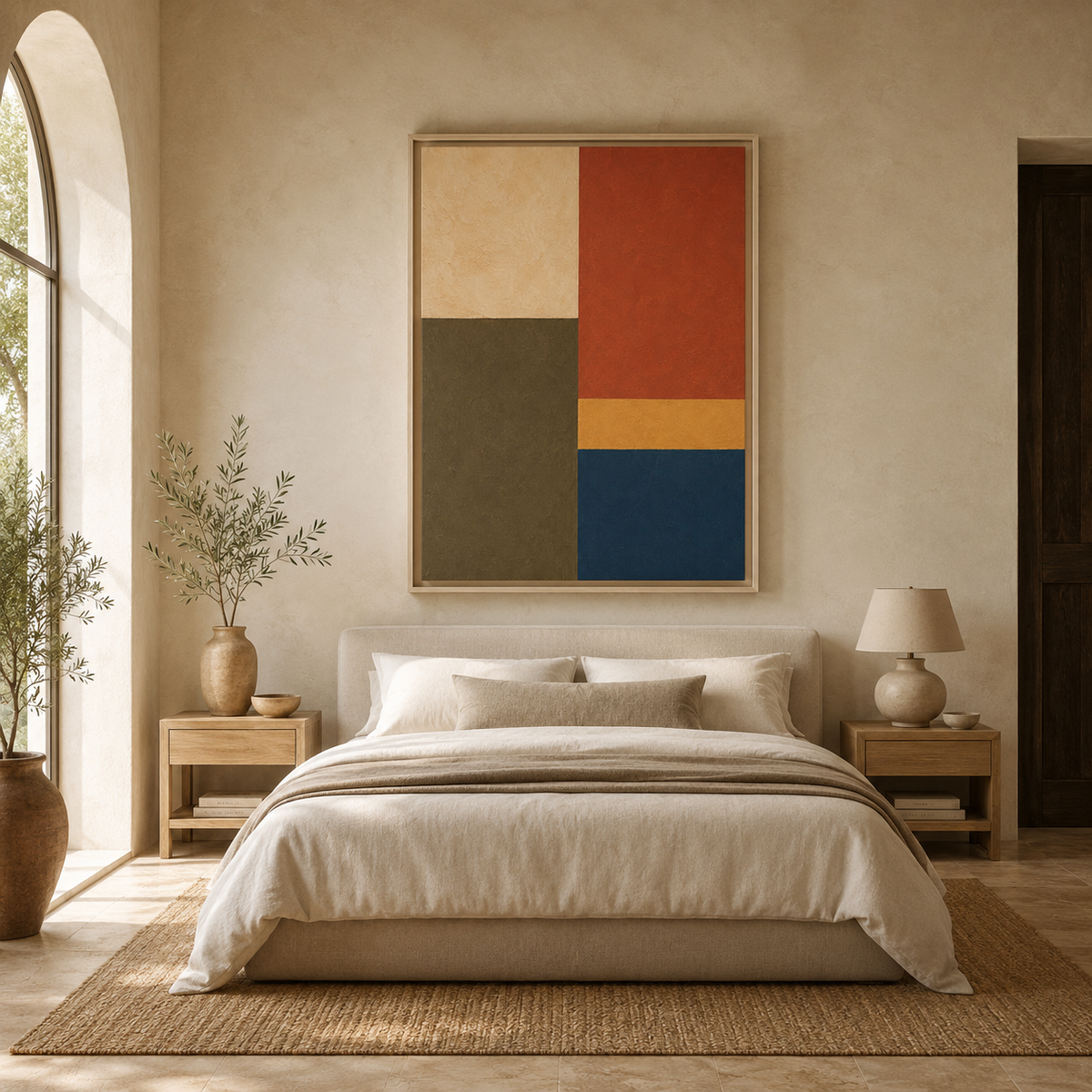 Terracotta Olive Decor, Modern Geometric Framed Canvas