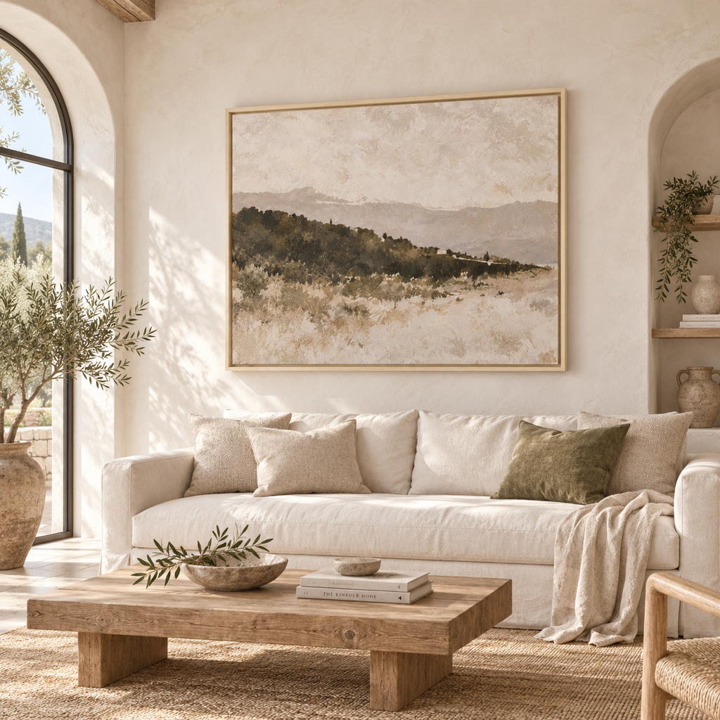 Muted Landscape Art, Neutral Beige Framed Artwork