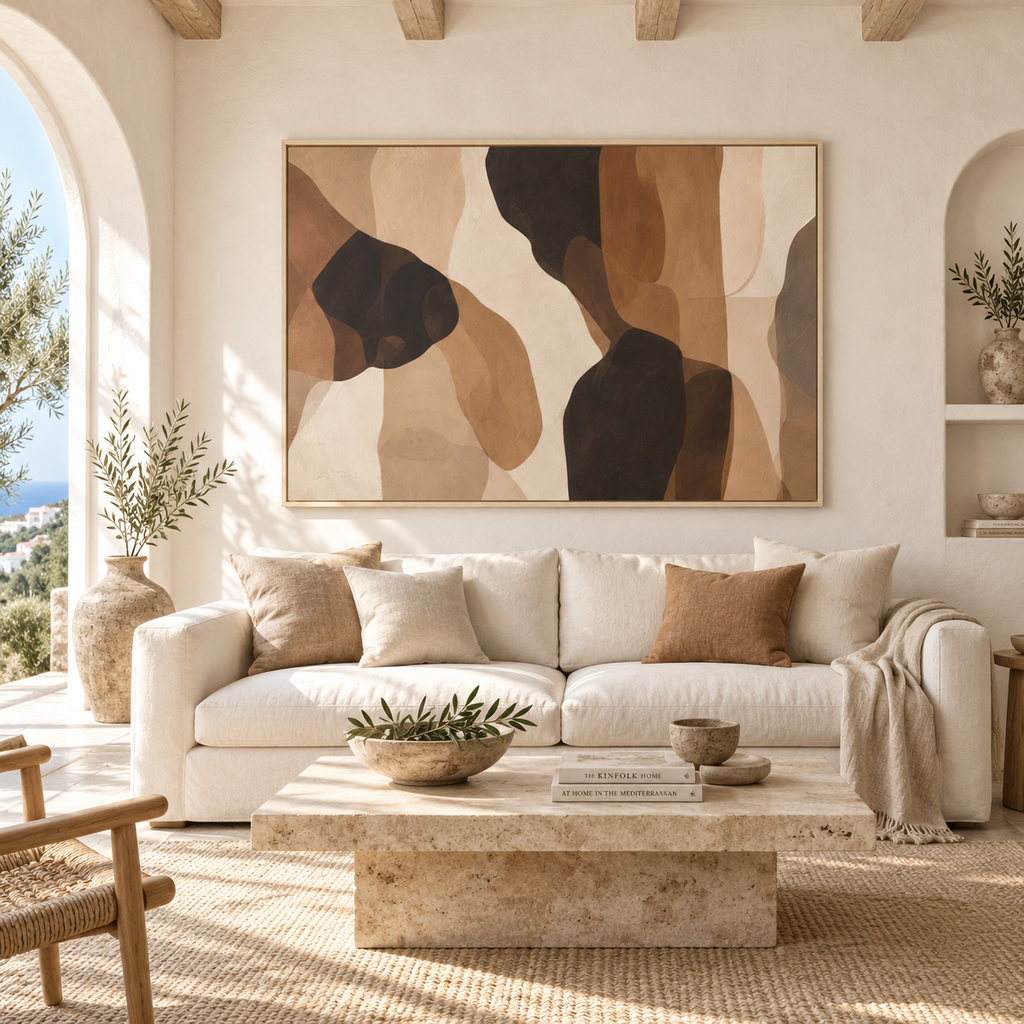 Brown Beige Wall Decor, Organic Modern Framed Artwork