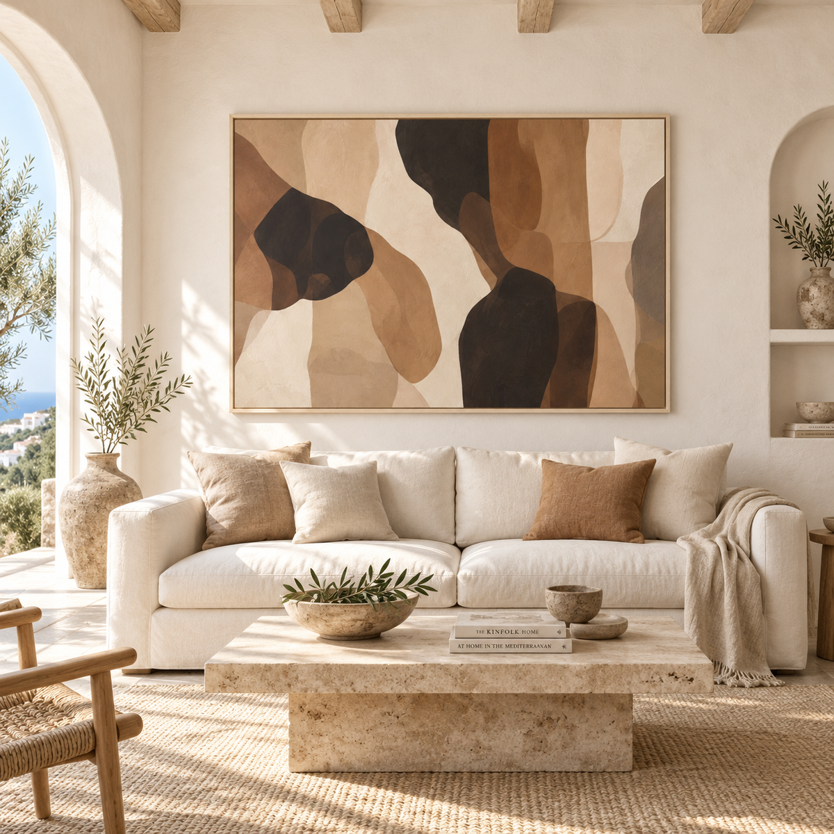 Brown Beige Wall Decor, Organic Modern Framed Artwork