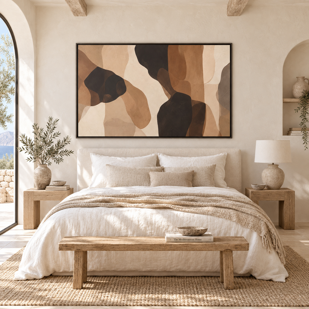 Brown Beige Wall Decor, Organic Modern Framed Artwork