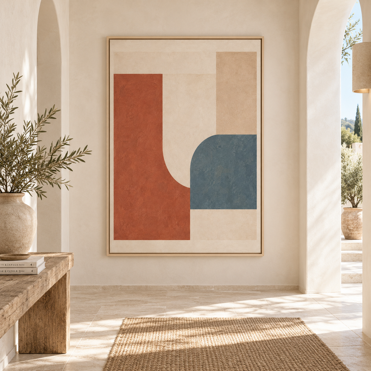 Terracotta Blue Decor, Framed Abstract Wall Art
