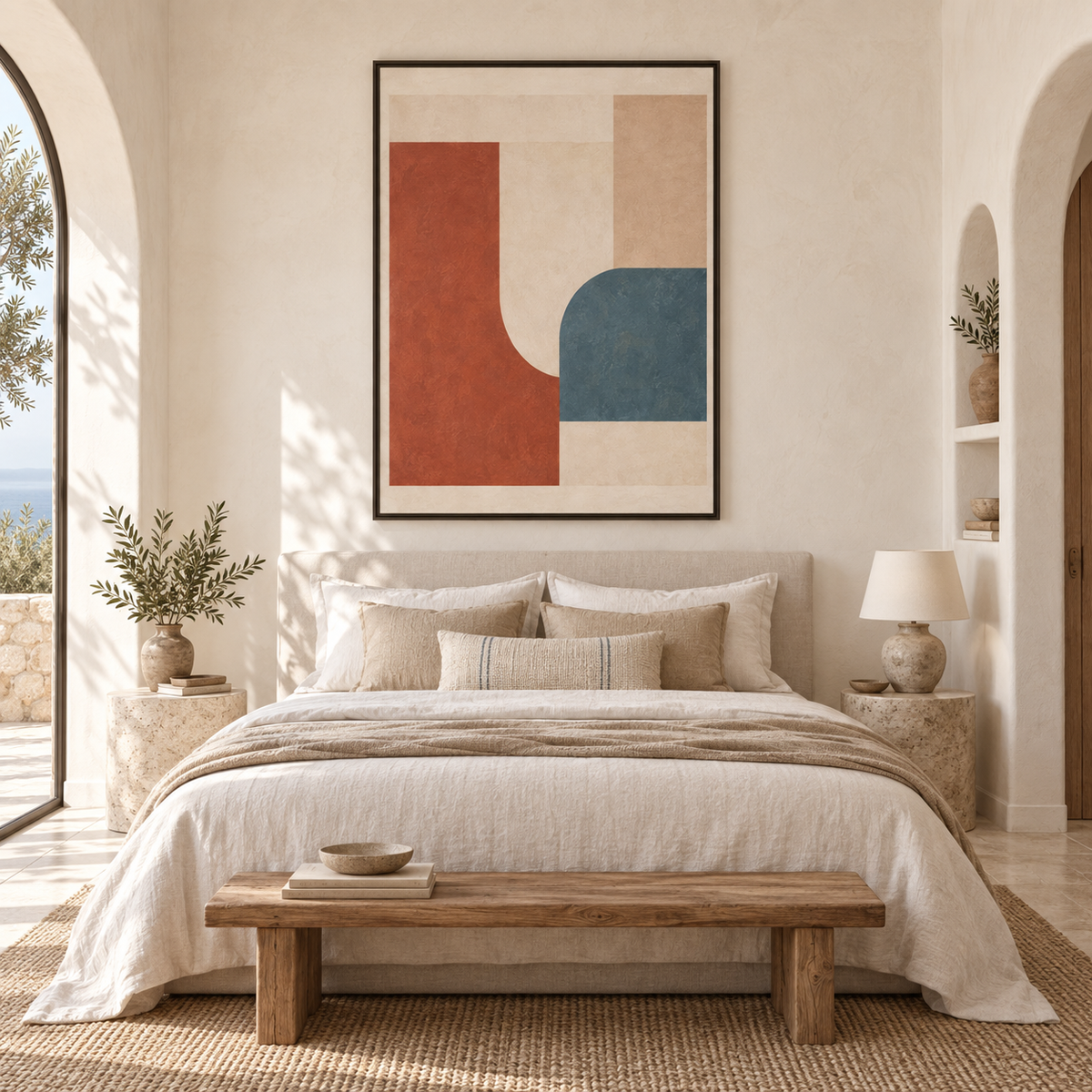 Terracotta Blue Decor, Framed Abstract Wall Art