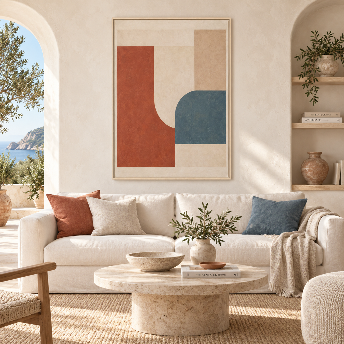 Terracotta Blue Decor, Framed Abstract Wall Art