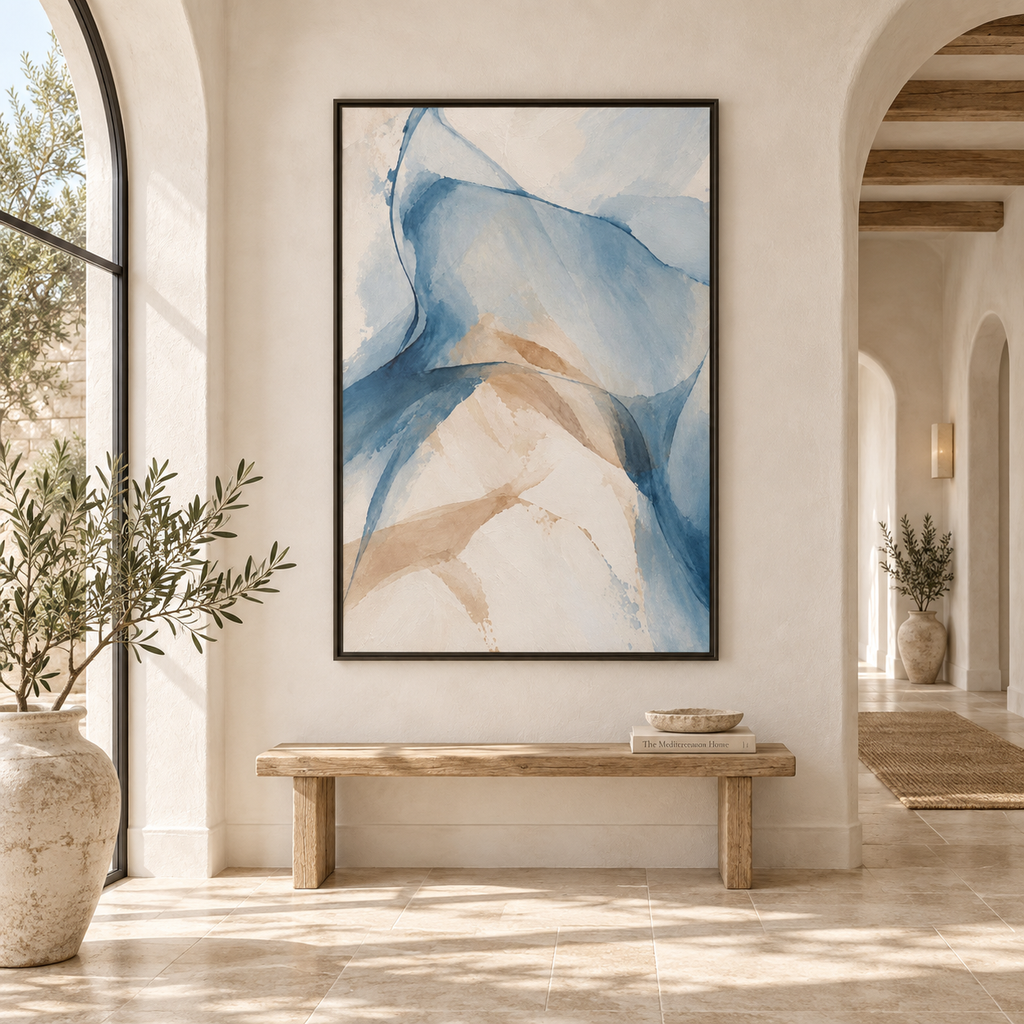 Soft Blue Beige Canvas, Framed Abstract Wall Art