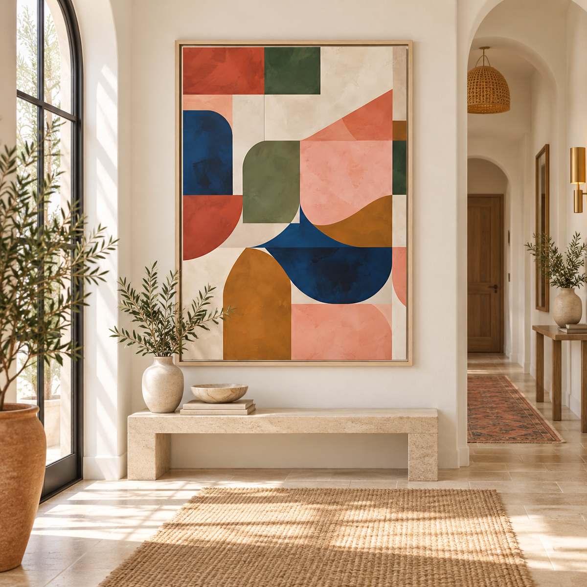 Colourful Geometric Decor, Multicolour Framed Abstract Wall
