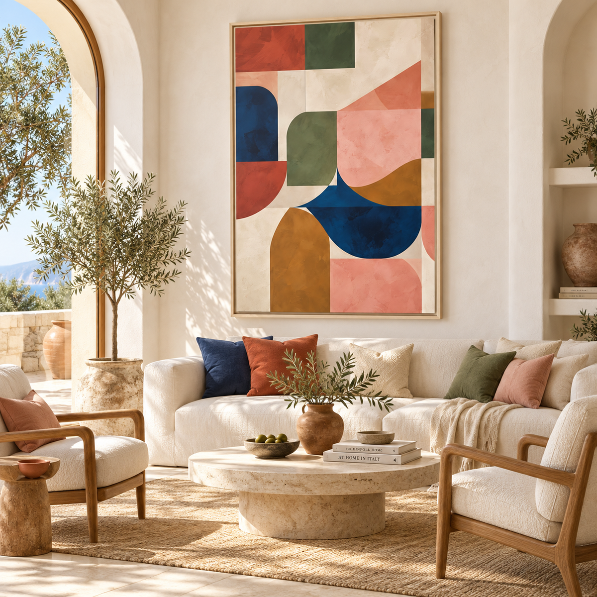 Colourful Geometric Decor, Multicolour Framed Abstract Wall