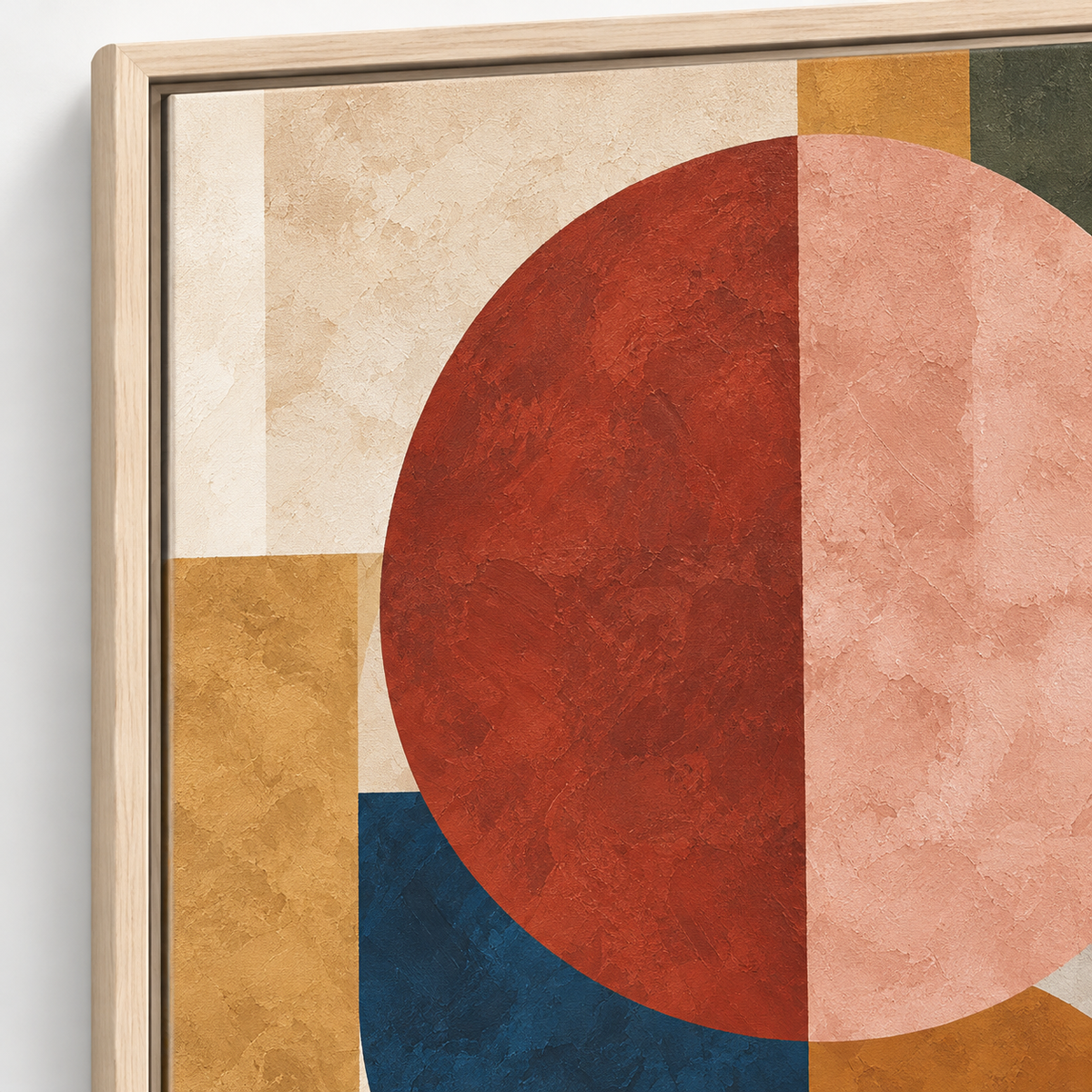 Retro Geometric Painting, Olive Blue Terracotta Decor,